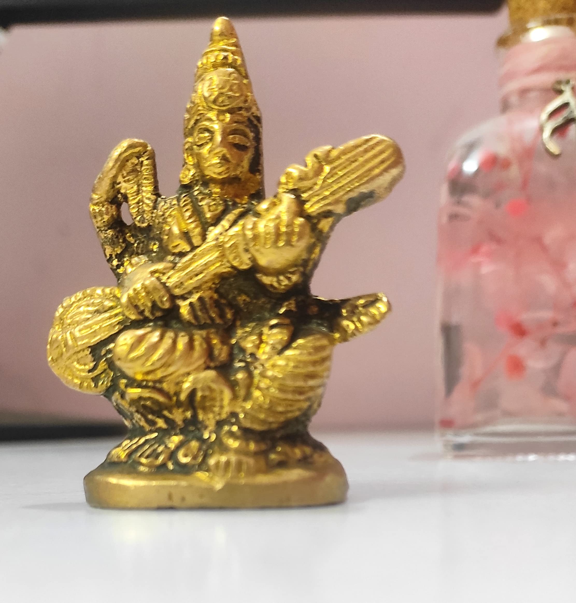 Arya Havan Samagri Gayatri Astadhatu Made Maa Saraswati Idol Sitting on Lotus(Kamal) Devi Siddhi for Puja (6 CM Height)