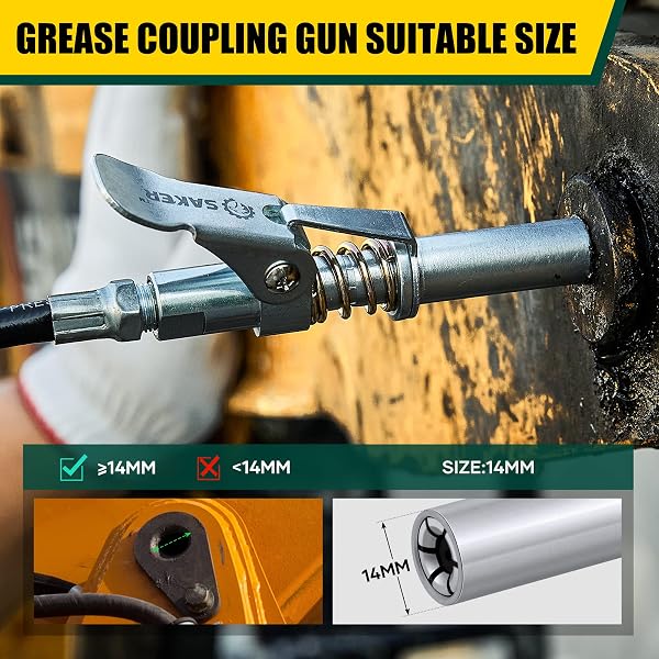 Saker Grease Gun Coupler,Compatible with All Grease Guns 1/8'' NPT Fittings(Suitable for diameters Greater Than 14mm,Upgrade to 14000 PSI, New Version 1PC - 4