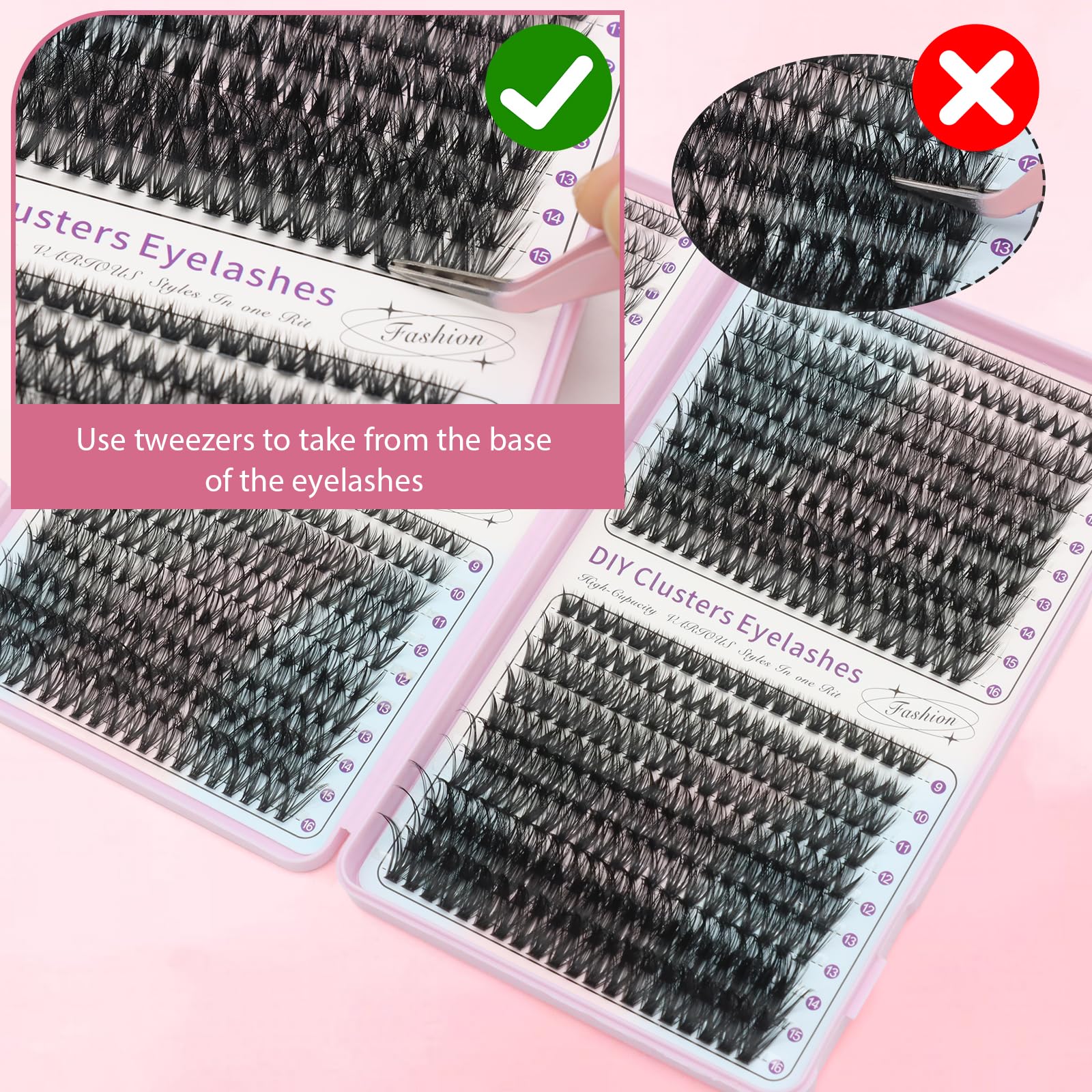VEGCOO 800 Pezzi Ciuffetti Ciglia Finte Kit, 30D-40D-50D-60D DIY Kit Extension Ciglia, 9-16mm Curl Ciglia Finte Ciuffetti per Uso Personale e Domestico Lash Clusters