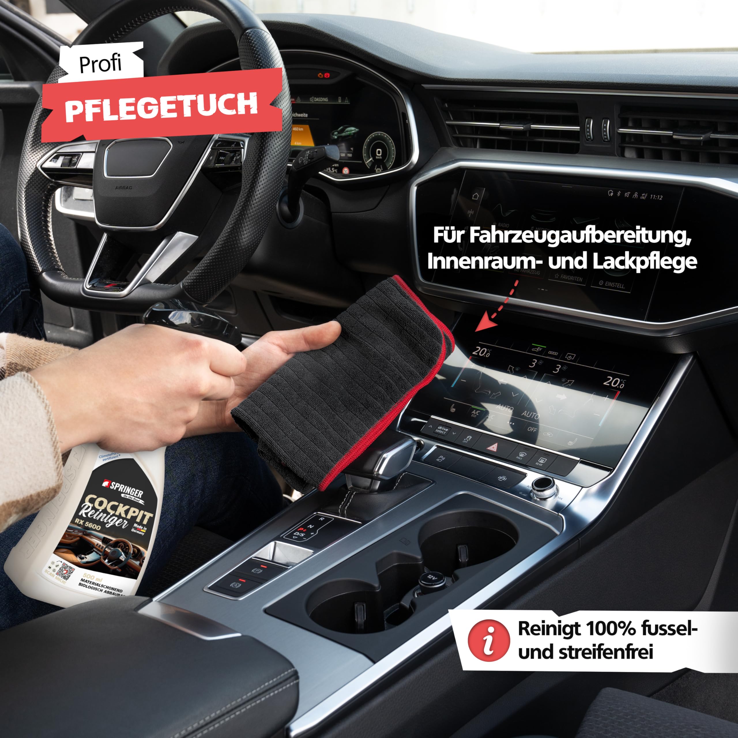 SPRINGER ZX1300 4 x Mikrofasertuch Auto 40 x 40 cm, 380 GSM | 100% kratzfrei & schonend | extrem saugfähig & fusselfrei | Reinigungs- & Poliertücher für die Autopflege