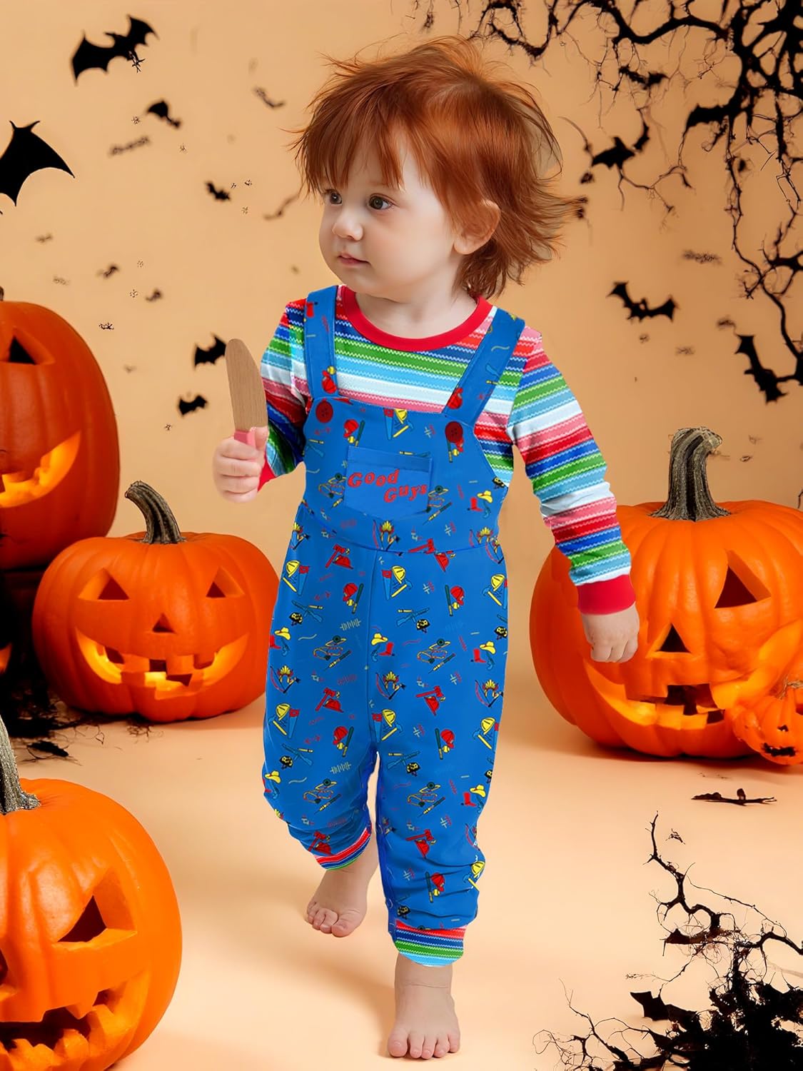 BesserBay Infant Baby Toddler Halloween Outfits Blue Striped Romper Onesie Overall 3-24 M