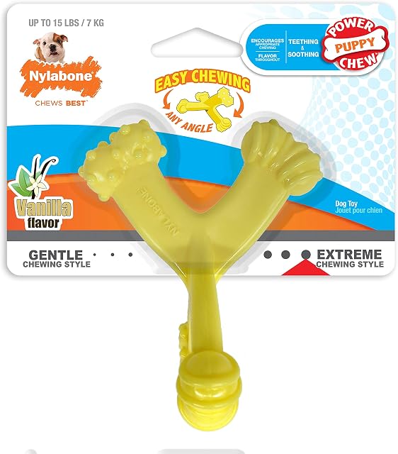 Nylabone Puppy Power Axis Bone Nylon Puppy Teething Chew Toy Vanilla Flavour, Small, for Dogs up to 11kg