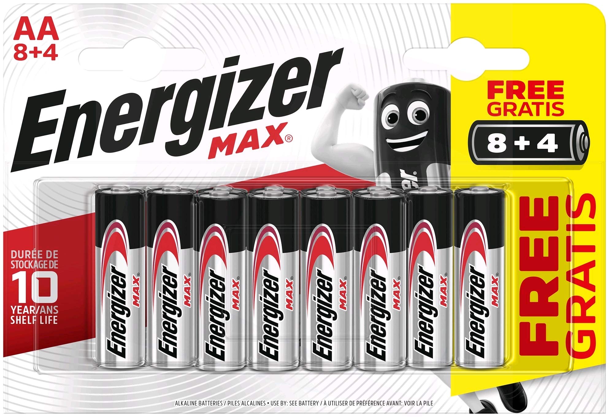 Energizer Max AA Alkaline Batteries - Pack of 12 (8+4 Free)