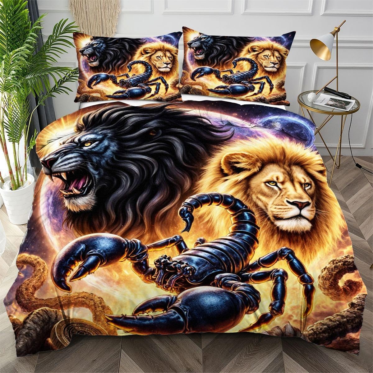 Parure de lit 160x200 Scorpion Noir avec housse de couette imprimée 3D et 2 taies 65x65 cm