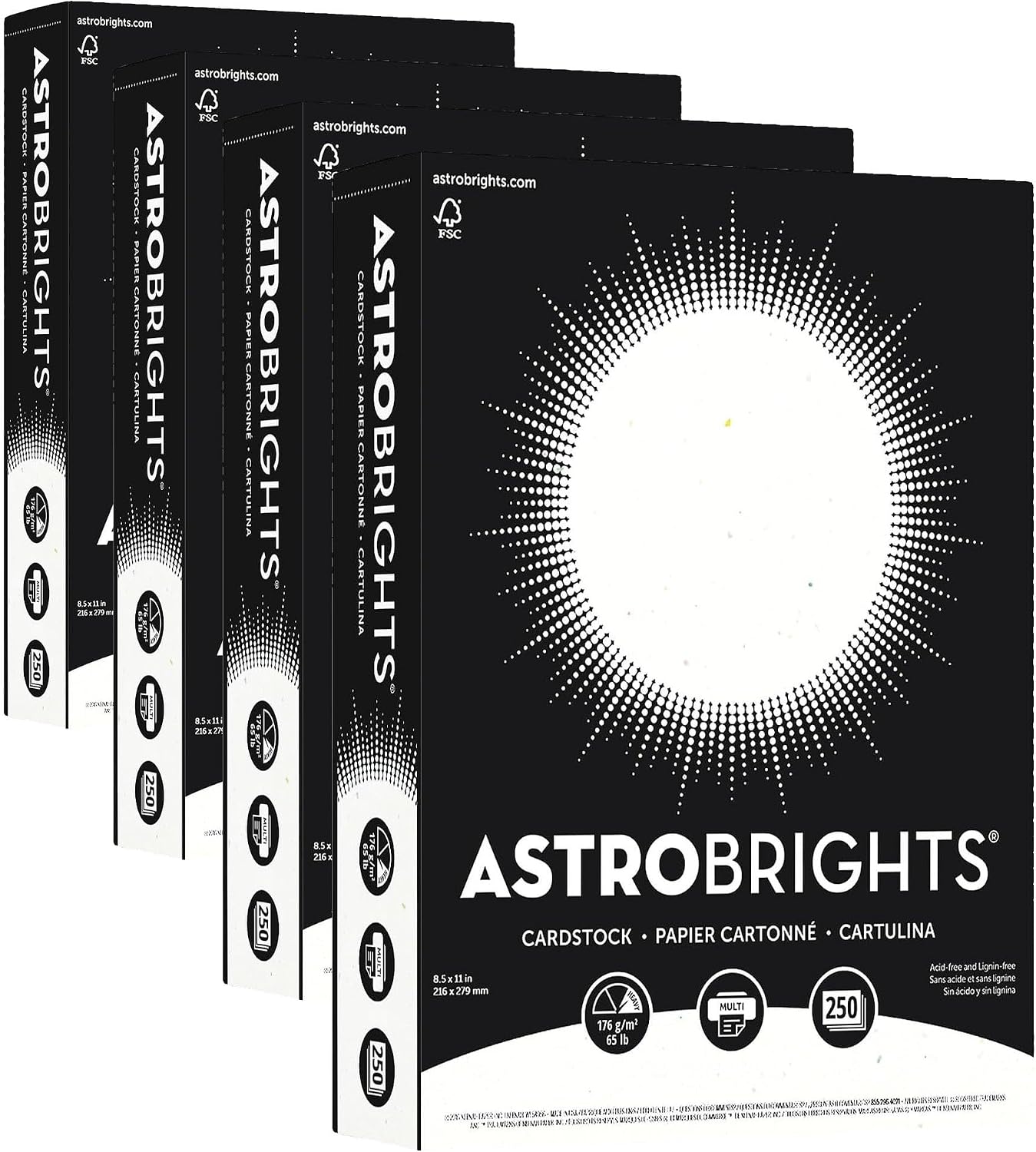 Astrobrights® Card Stock, Stardust White, Letter (8.5" x 11"), 65 Lb, Pack Of 250