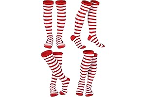 4 Pair Rainbow Knee High Clown Knee Socks in Red and White Stripes