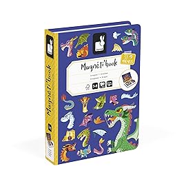 Janod - Magnti\'Book Dragons - Magnetic Educational Game 53 Magnets + 10 Models - Cardboard Children\'s Toy - Develops Dexterity and Imagination - from 3 Years Old - J02527, Purple
