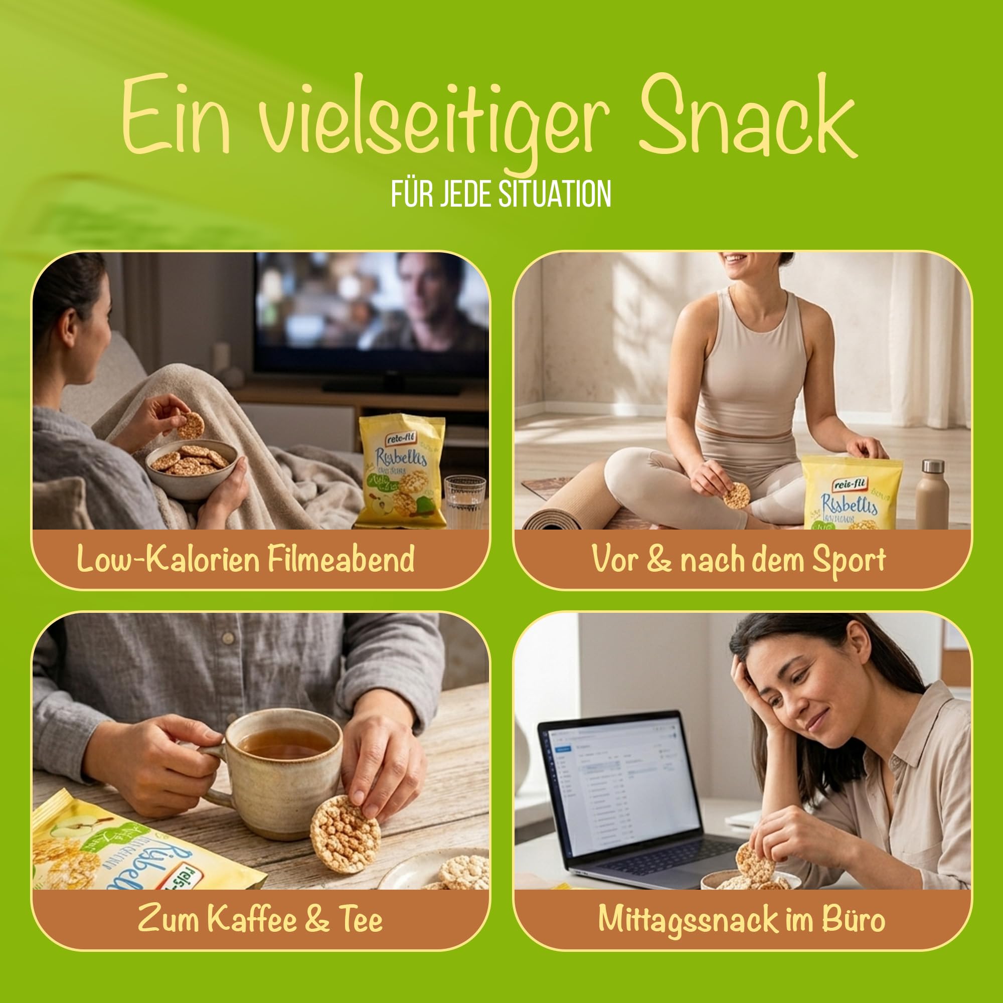 EKERA – reis-fit Risbellis Schoko – 16 Packungen knusprige Reiscracker | Süß & herzhaft | leichte Reiswaffeln als Snack für unterwegs, Büro & zu Hause | Reis Cracker fettarm