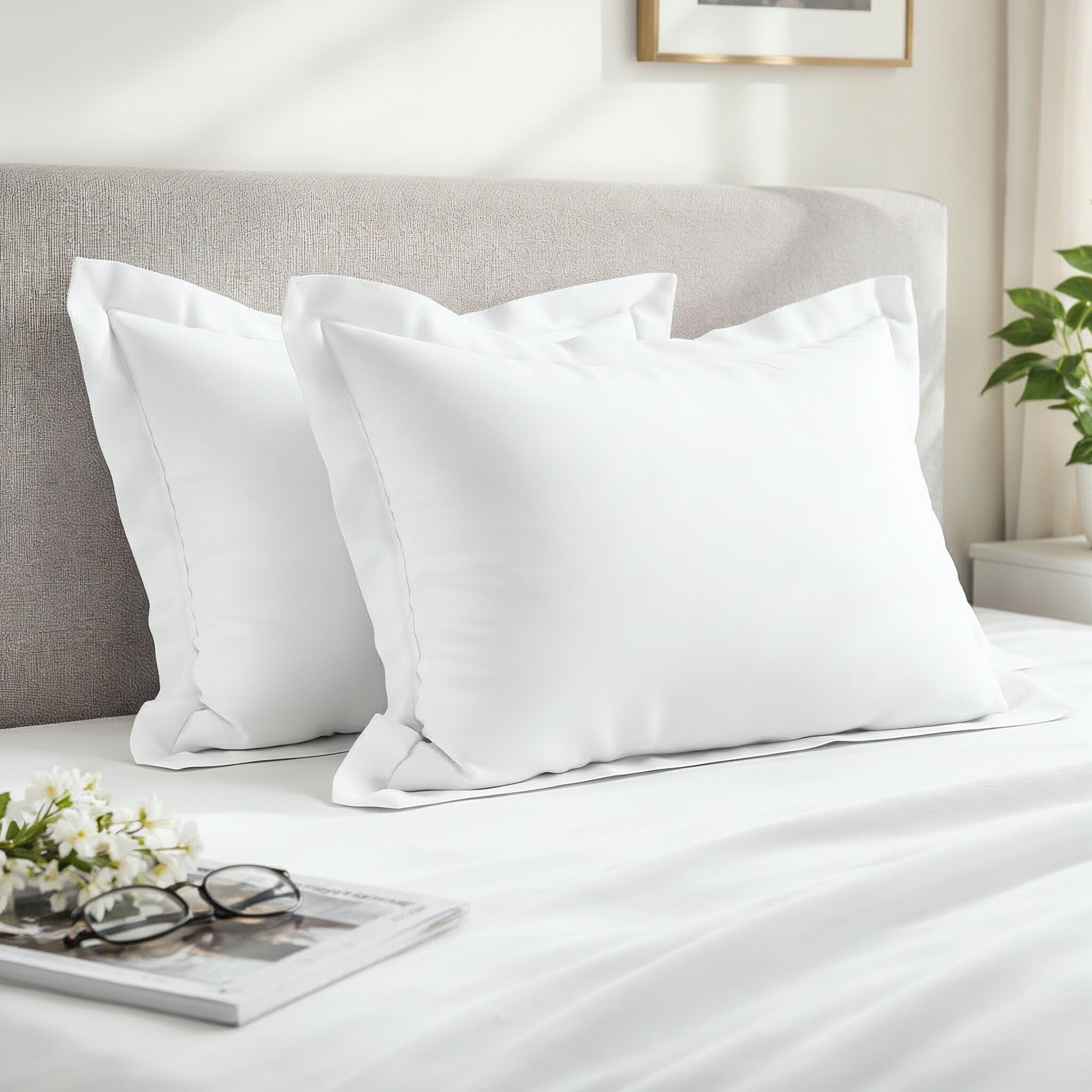 Taies d'oreiller 50x75 coton anti-frisotis 800 fils blanc satin Pizuna