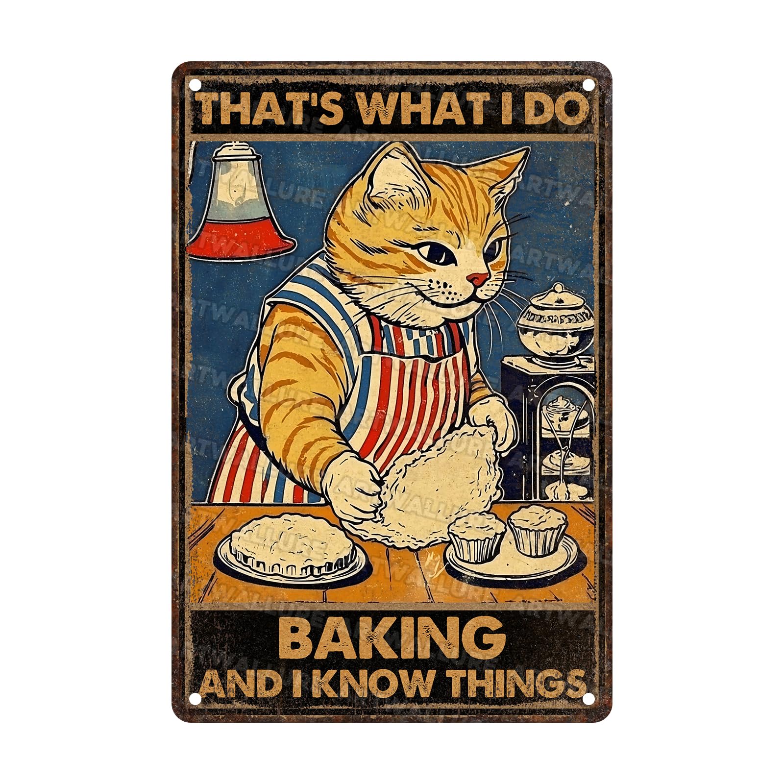 Cat Vintage Sign That‘s What I Do Baking And I Know Things Funny Metal Signs for Man Cave Bar Cafe 8x12inch