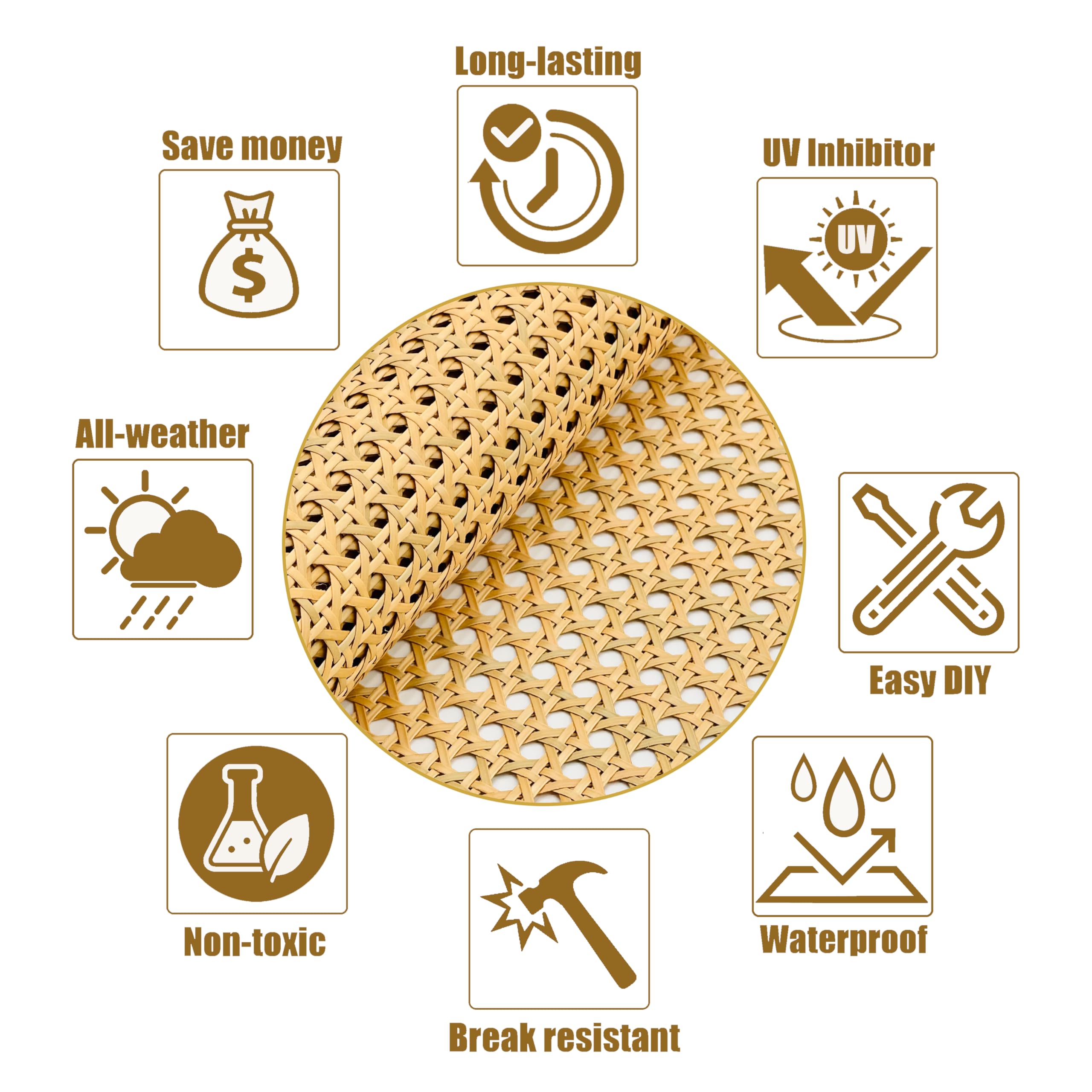 Plastic Rattan Webbing Roll, 16 Inch x 20 Inch, Handwoven Synthetic Poly Rattan, Faux Cane Mesh-Open Weave, Hexagonal Pattern, for DIY Home Decor Projects incl. Furnitures Chairs Cabinets Beds