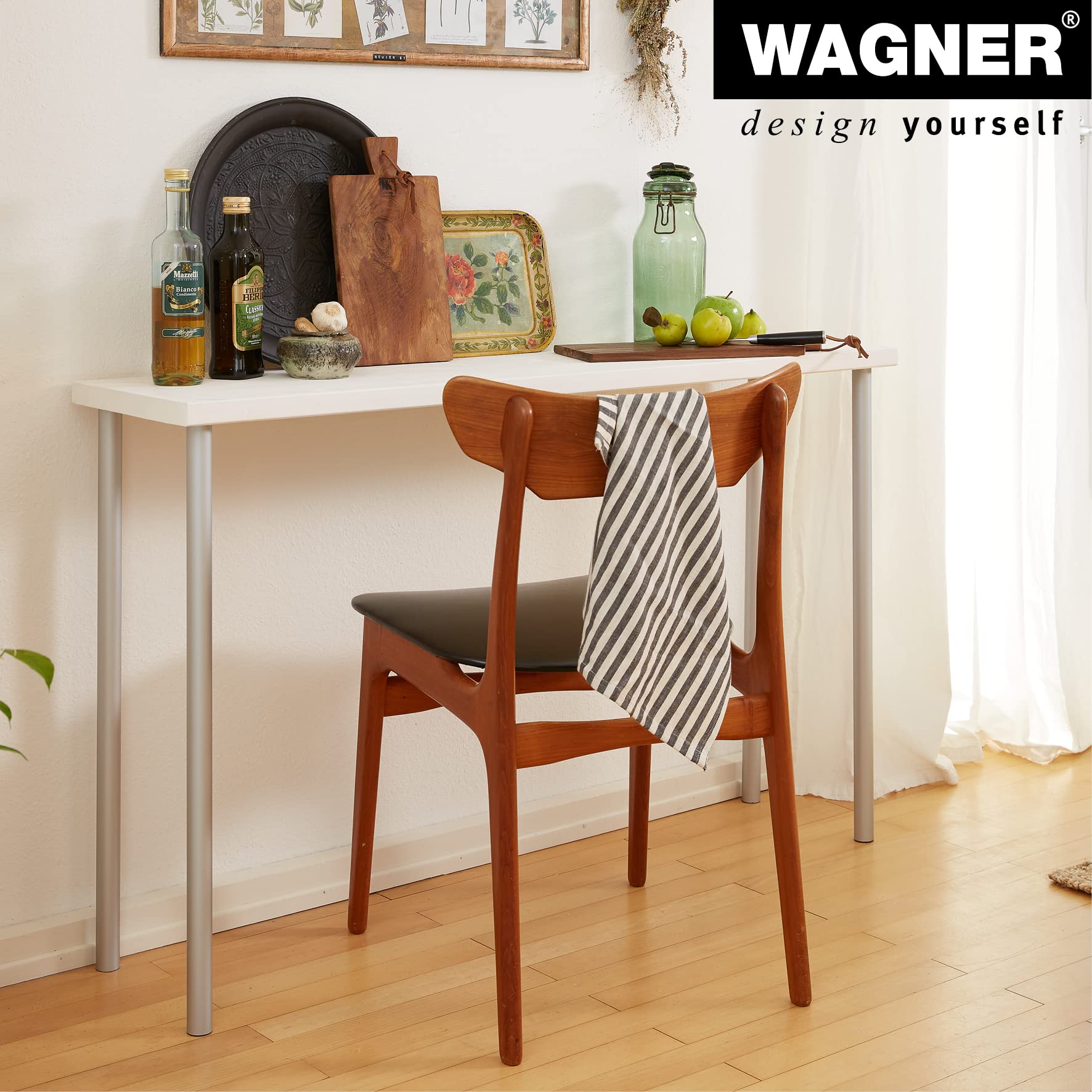Wagner Classic Retro 12127001 Furniture Leg/Table Leg/Furniture Foot Diameter 30 x 700 mm Integrated Screw-On Plate 60 x 60 mm Internal Thread Diameter 10 mm Powder-Coated Steel Aluminium Silver - Image 3