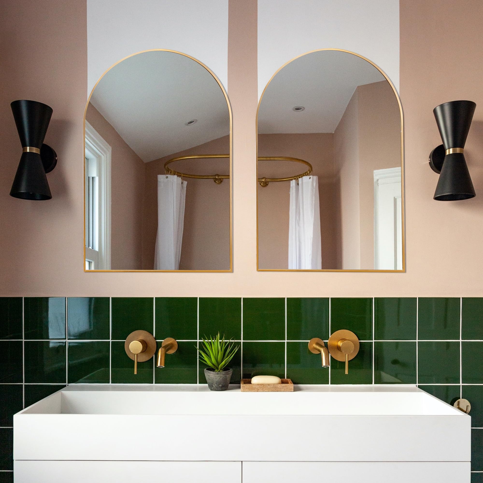 Dolonm 36x24 Inch Arch Wall Mirror, Bathroom Vanity Mirrors, Aluminum Alloy Frame Arch Mirrors for Wall, Wall Mounted Mirrors for Bathroom, Entryway, Gold(Set of 2)