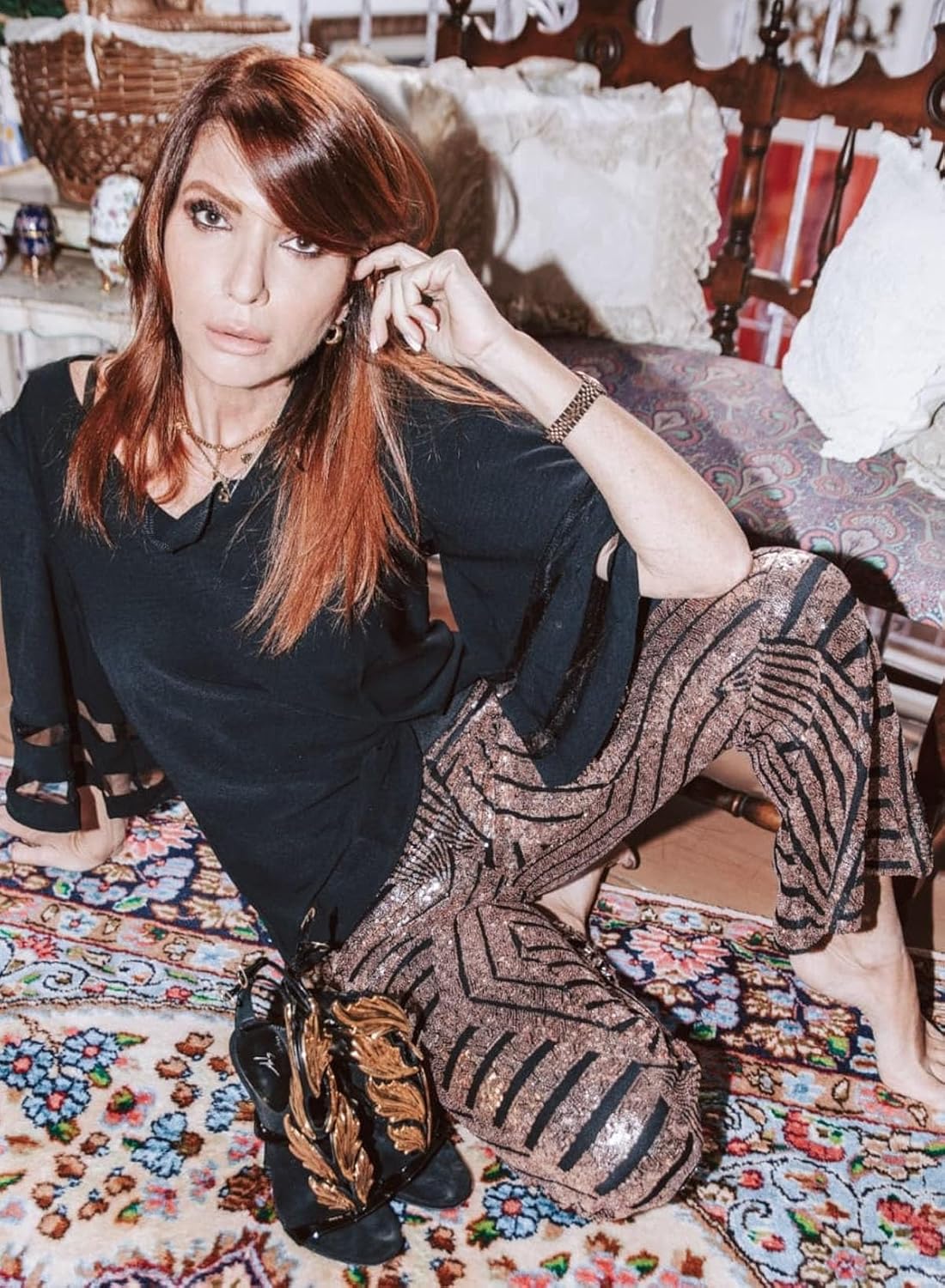 EVALESS Women Sequin Pants Sparkly Glitter High Waisted Wide Leg Flare Trousers Bell Bottom Night Out Clubwear - Image 7