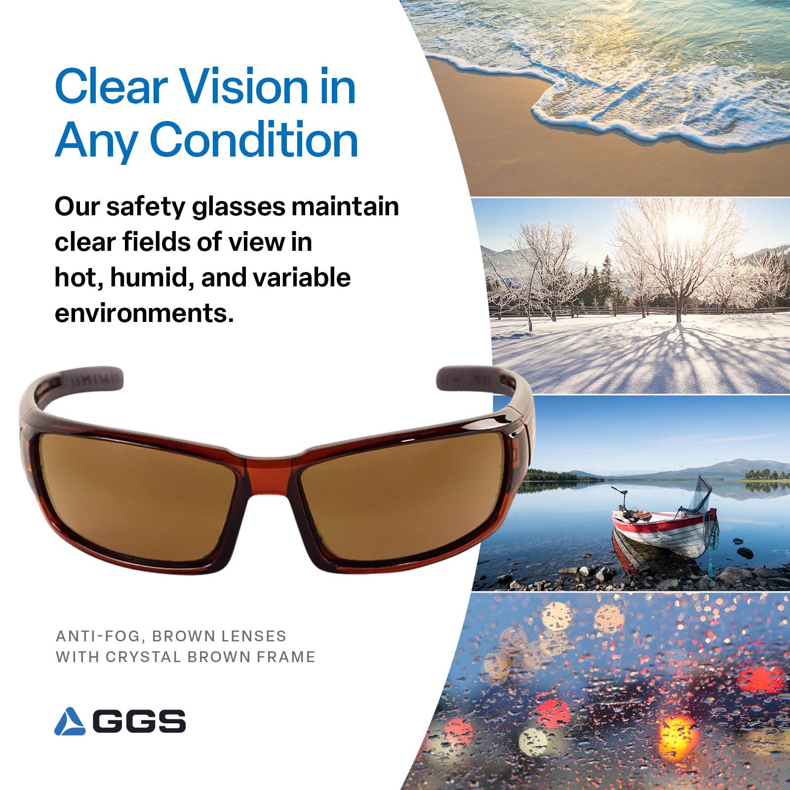 Bullhead Safety Eyewear BH1478AF Maki, kryształowo brązowa oprawka, brązowe szkła zapobiegające zaparowaniu, brązowe soczewki TPR i zauszniki (1 para) od Bullhead Safety Eyewear