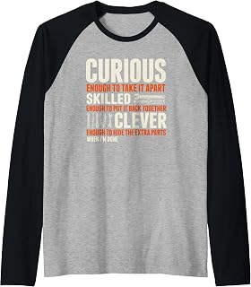Curious Enough to Take It Apart Funny Toolbox Sayings Men Raglan Baseball Tee