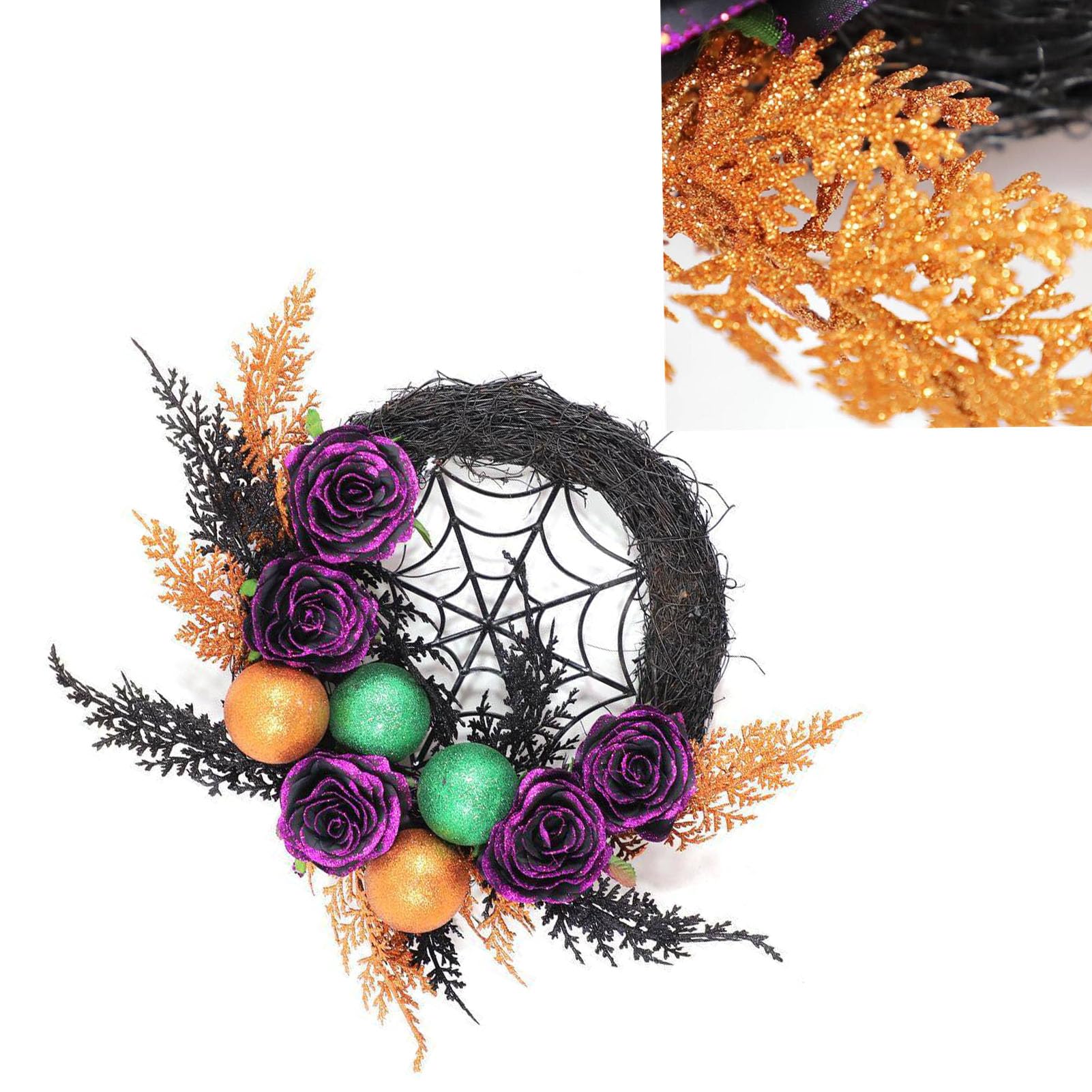 Corona de Halloween, simulación de telaraña, círculo de ratán de Rosa Negra, Colgante Decorativo, Festival de Fantasmas, casa encantada, Vestir, Colgar en la Puerta, Decoraciones de Ambiente Festivo