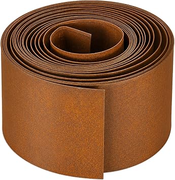 Heavy Duty Corten Steel Lawn Edging 5m, 15cm High, 0.3mm Thick Pre-Aged Metal Garden Border, Strong & Flexible Landscape Edging, Gloves Included 15cm x 10m