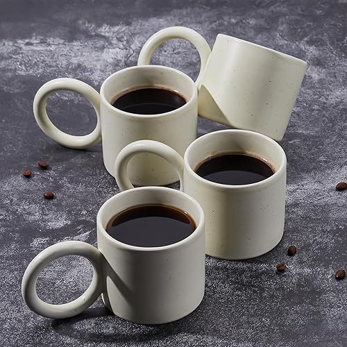 Miniatura 3 de CREATIVELAND Taza de café, tazas de café de cerámica con asa para café con leche, espresso, capuchino, chocolate caliente, juego de tazas de leche,