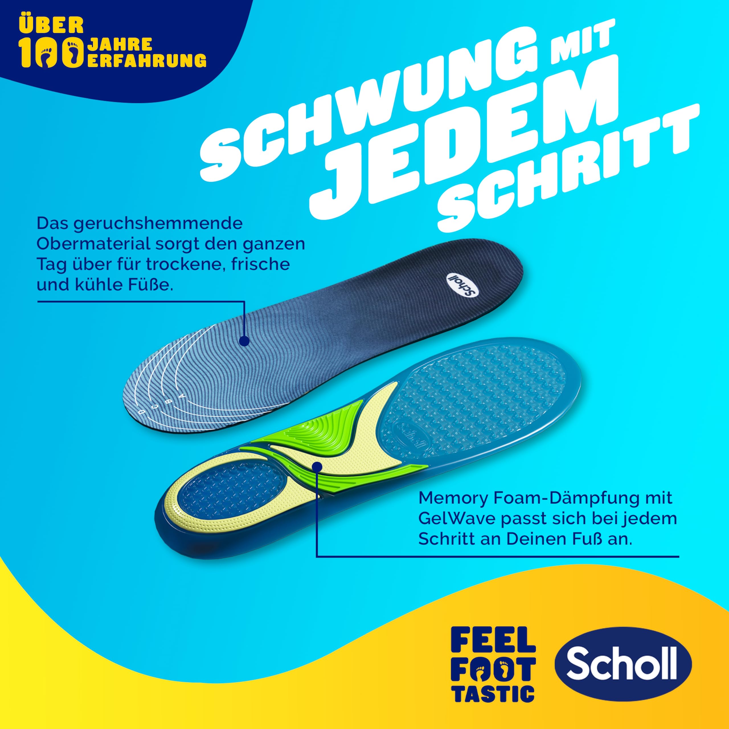 Scholl GelActiv sportowe wkładki dla kobiet, wygodne wkładki do butów do biegania przez cały dzień dla świeżych i chłodnych stóp, super amortyzacja uderzeń i amortyzacja z technologią GelWave, rozmiar
