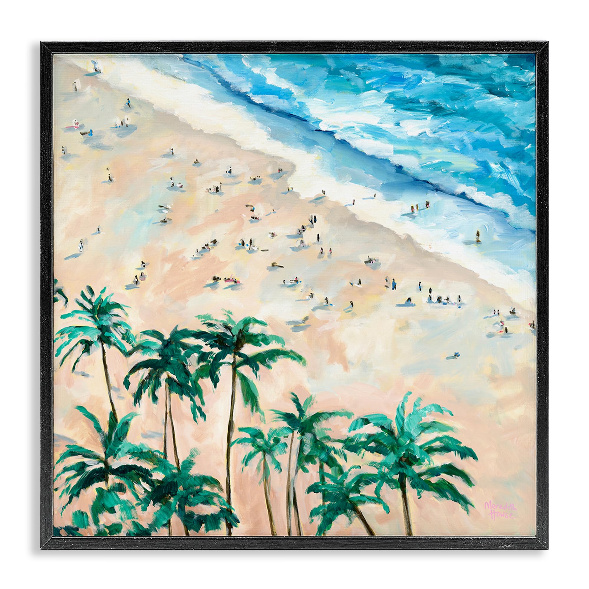 Stupell Industries 'Waikiki Beach Overview', Framed Giclee Art, Black, 24 x 24 Inches, Easy to Hang and Sturdy, Made in USA, by Meredith Howse