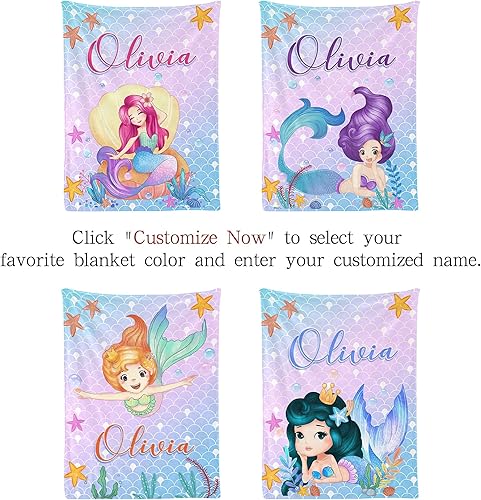 Miniatura 2 de Manta de bebé personalizada de sirena para niños y niñas con nombre, manta de bebé personalizada con nombre para bebé, recién nacido, niño, manta