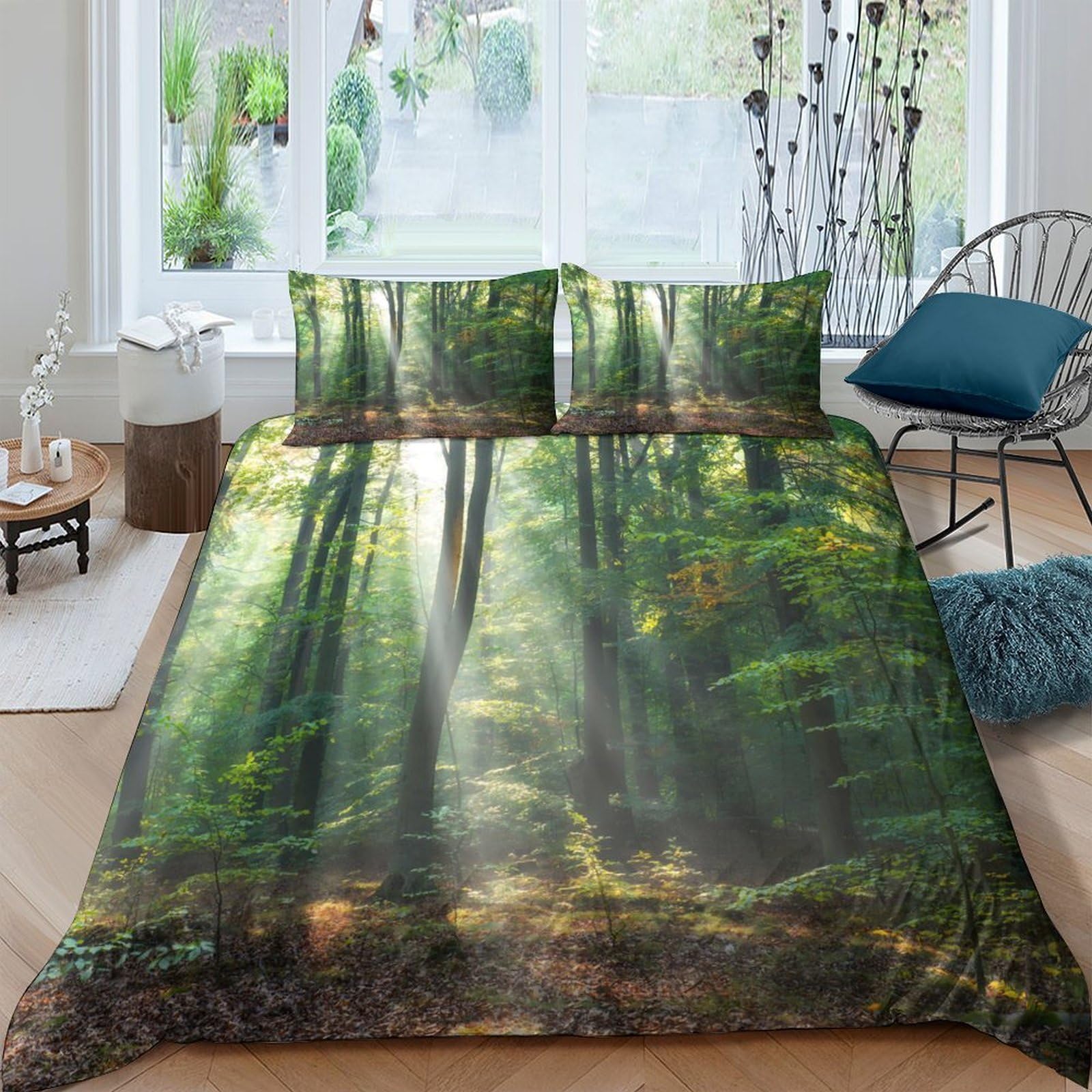 Ctjqhvkz Style-10 3D Printed Forest Sunlight Fitted Sheet Microfiber Soft Breathable Woodland Path Bed Cover For Bedroom Dorm Mattress Decor Single（135X200cm）