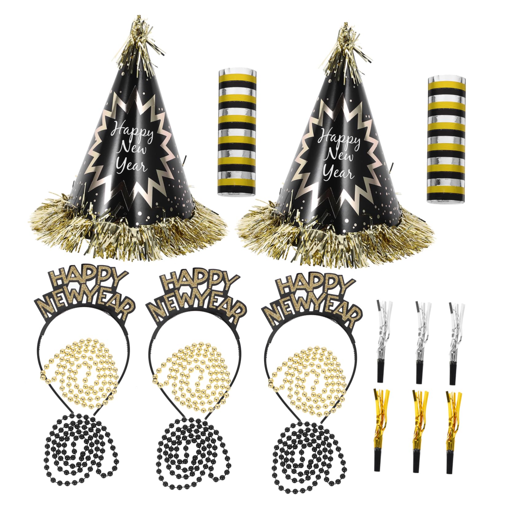 VICASKY 1 Bolsa Sombrero De Fiesta De Año Para Decoración Con Collar De Cuentas Diadema y Cornetas Para Fiestas De Nochevieja