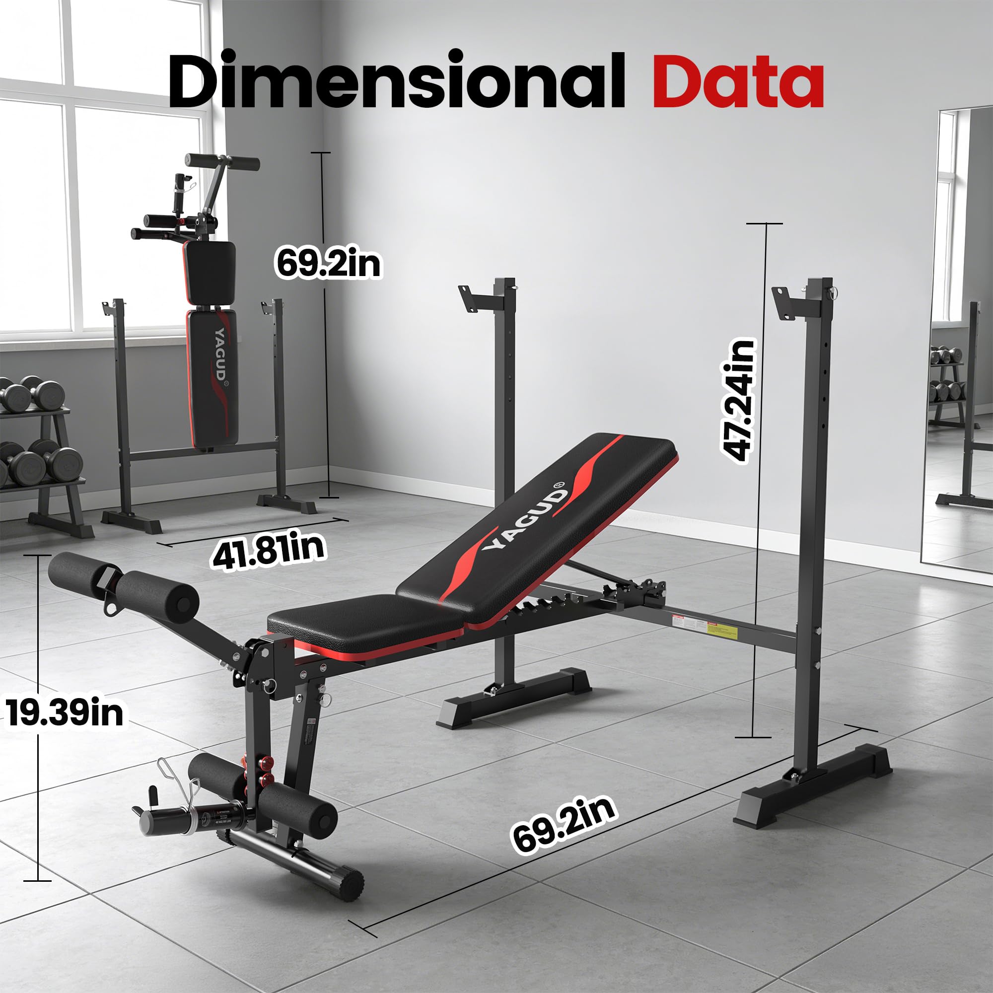 Weight Bench Set, 880LBS Adjustable Bench Press Set with Leg Extension and Barbell Rack, Safety Bar Catches, Fasting Foldable Workout Benches for Home and Gym | 880LBS Heavy Capacity, Adjustable Bench with Leg Extension, Barbell Rack and Safety Catches, F