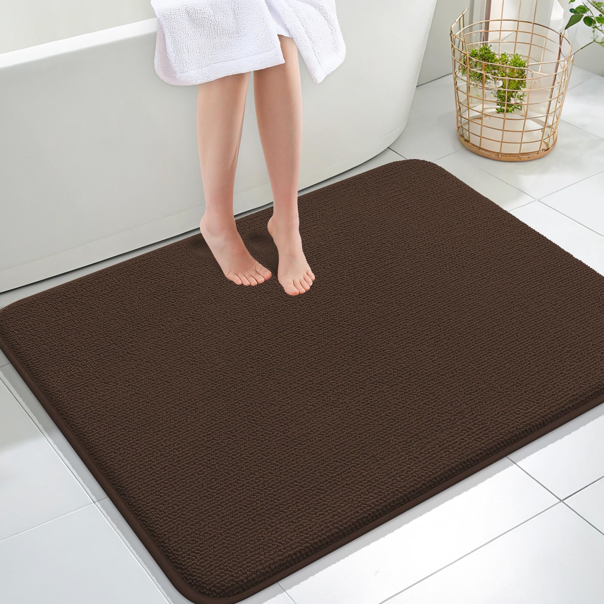OLANLY Memory Foam Large Bathroom Rugs 40x32, Absorbent Bath Mat, Brown