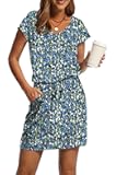 Summer Dresses for Women 2025 V Neck T Shirt Casual Mini Dresses Tie Waist Sundresses with Pockets