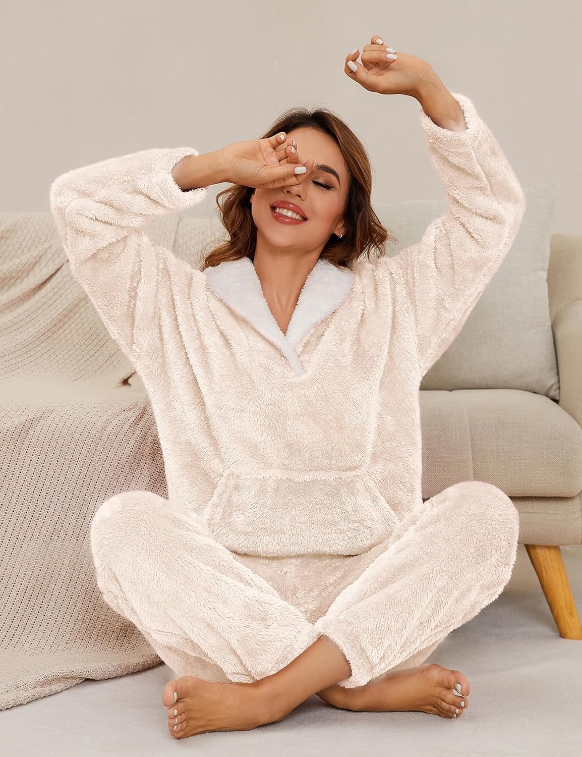 Kissonic Women's Fluffy Pajama Set Fleece Pullover Pants Fuzzy Lounge Set Cozy Winter Pj Sleepwear with Pockets - Image 4