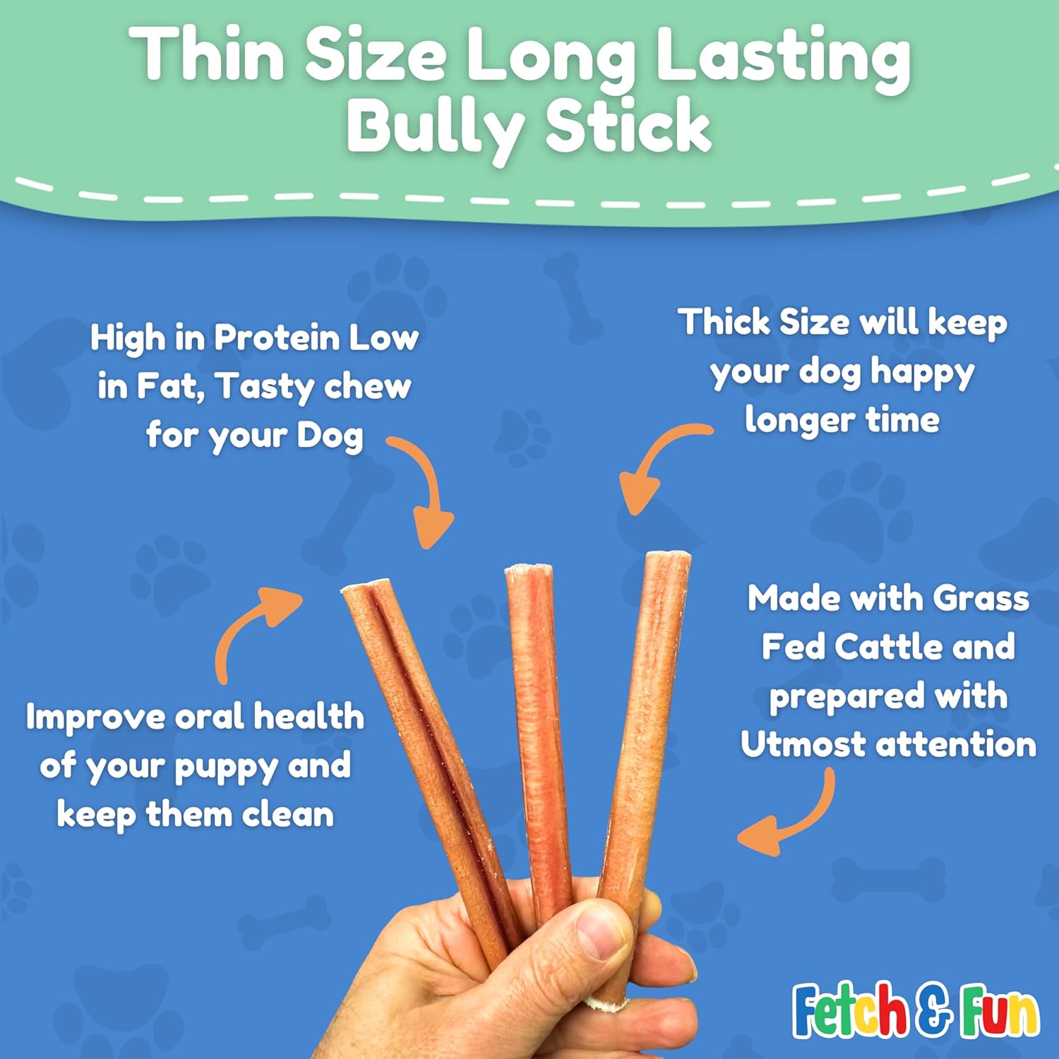 Fetch & Fun BULLYSTICKS - 6 Inch Bully Sticks (Thin - 25 Count) Bully Sticks for Small Dogs