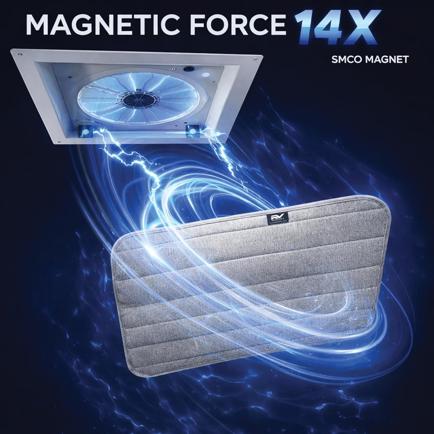 Foldable Magnetic Insulated, UV Rays Protection, Blackout RV Vent Cover for MaxxAir Fan, Fantastic Fan, RV Vent 16.5x16.5 Inch (Arctic Gray)