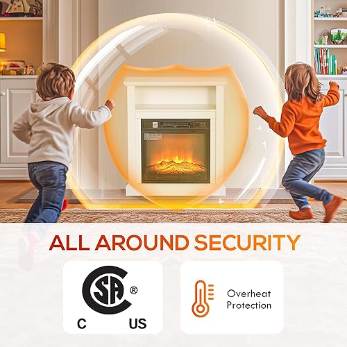 Miniatura 6 de HOMCOM Chimenea eléctrica independiente de 27 pulgadas con mantel envolvente, calentador reemplazable con efecto de llama ajustable, registro