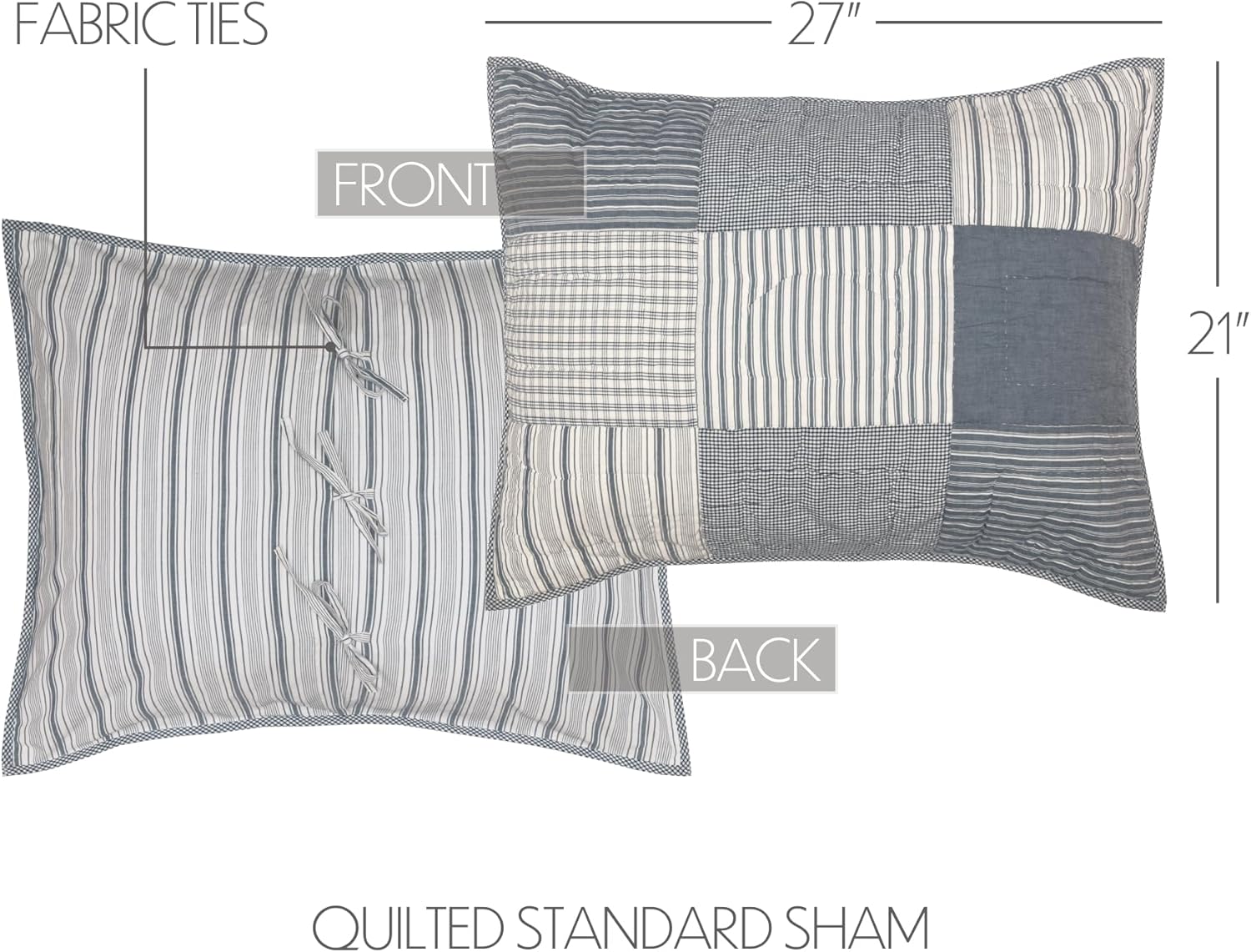 VHC Brands Sawyer Mill Patchwork Chambray Cotton Farmhouse Standard Bedding Accessory Sham Set of 2 21x27 Blue Denim