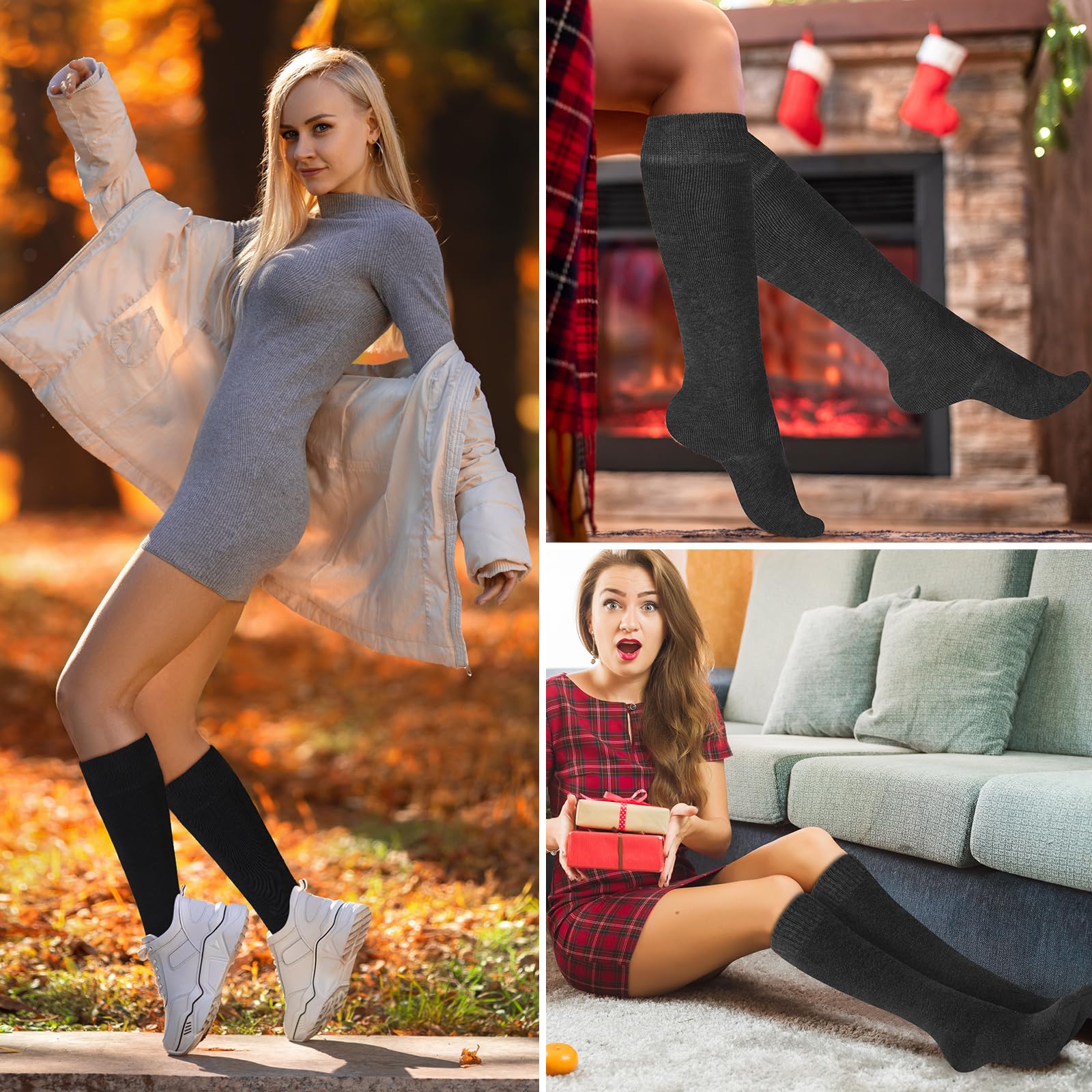 Ramede 20 pares de calcetines cálidos hasta la rodilla para mujer, calcetines térmicos largos de invierno gruesos para el trabajo y el hogar, regalos