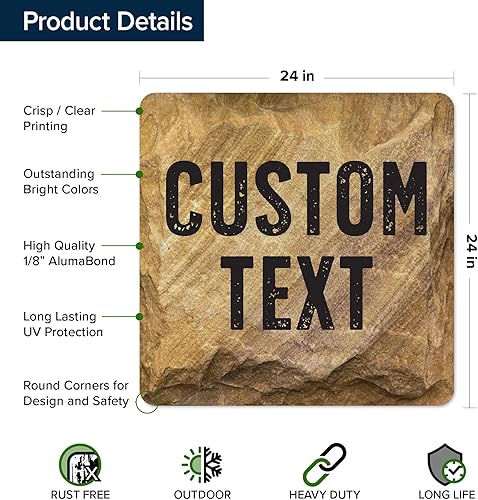 Miniatura 1272 de My Sign Center - Letrero personalizado, 11 colores de fuente, 13 estilos de fuente, 4 opciones de agujero, 22 tamaños, 8 x 32 pulgadas, sin óxido,