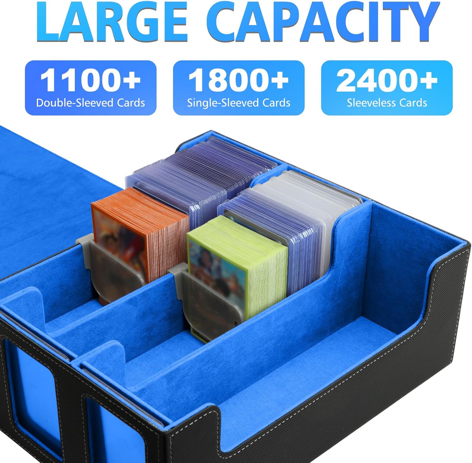 SANZIE Card Deck Box for MTG Commander Deck Box with 8 Dividers fits 1800+ Single Sleeved Trading Cards TCG Box for Magic Game Cards (Black&Blue)