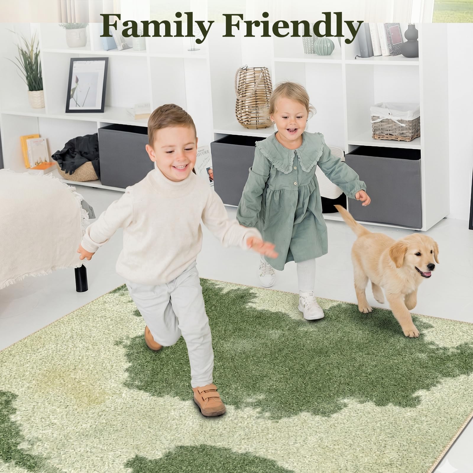 Tapis Vert Abstrait Moderne, Lavable, antidérapant, 120 x 180 cm