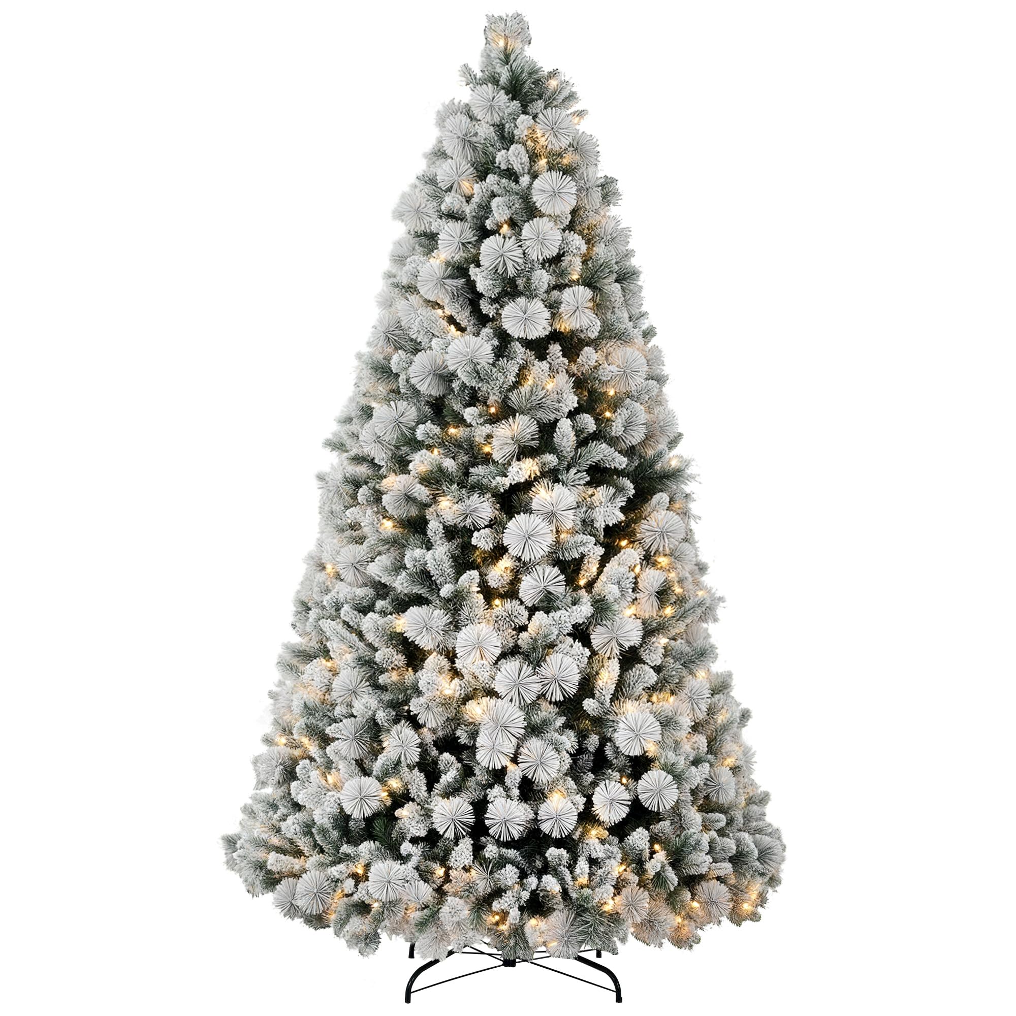 HOMCOM 7.5 ft Artificial Prelit Christmas Tree with Realistic Fraser Fir | 500 UL Listed Clear Lights, 1530 Tips, Full Snow Flocked Christmas Tree, Hinged Xmas, for Home Office Holiday