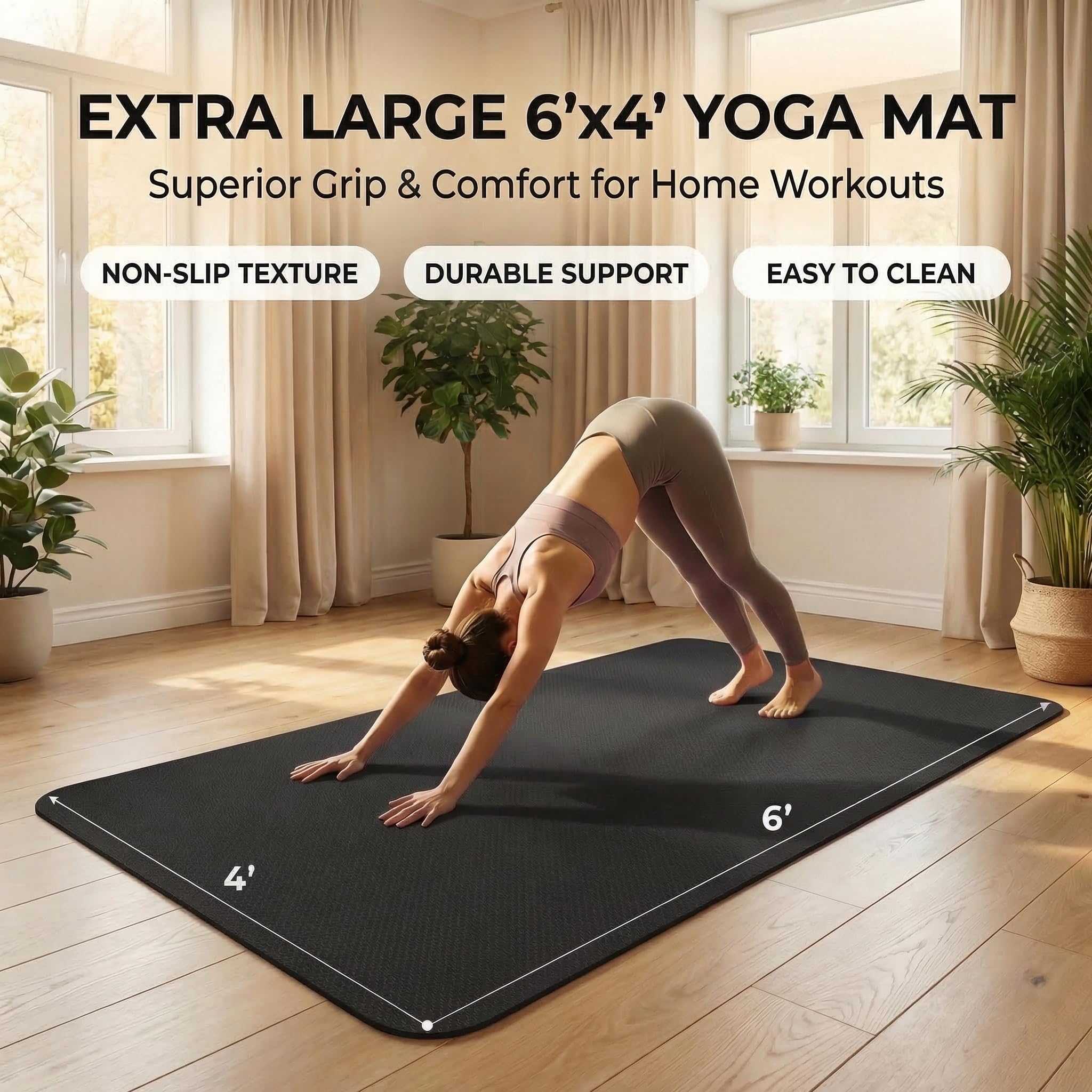 Grande tappetino da yoga 183 x 122 cm, tappetino da yoga grande per pilates, antiscivolo, spesso, tappetino da allenamento in TPE, per donne e uomini, yoga, pilates, palestra e allenamento