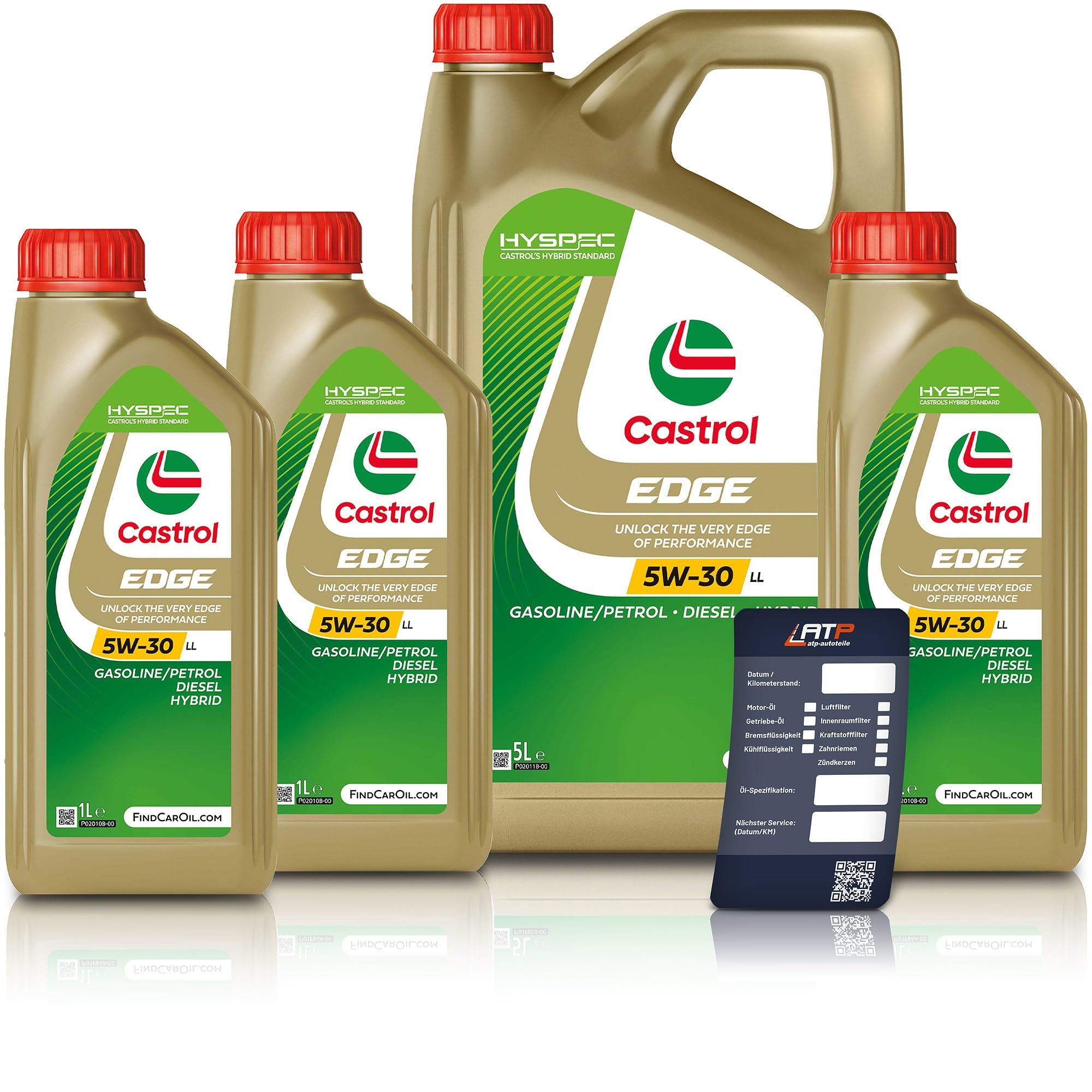 Lot de 3 bidons d'huile moteur 3 x 1 l + 5 l = 8 l - Castrol Edge Titanium FST 5W-30 LL - 31791583