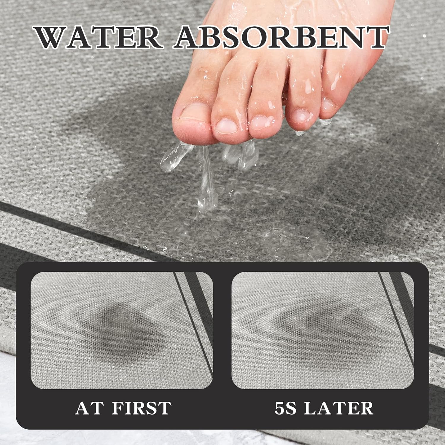 chakme 2 Piece Bathroom Rug Sets, Ultra Thin Bath Mat Quick Dry, Absorbent Non Slip Machine Washable, Dark Grey, 17"x24"+17"x32" - Image 4