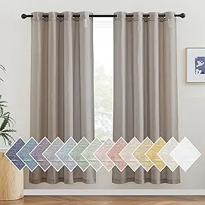 NICETOWN Linen Flax Semi Sheer Curtains 72" Length, Grommet Top Bedroom Window Treatments Privacy with Light Filtering Vertical Drapes for Loft/Bedroom, Burlap, W52 x L72, 2 Panels