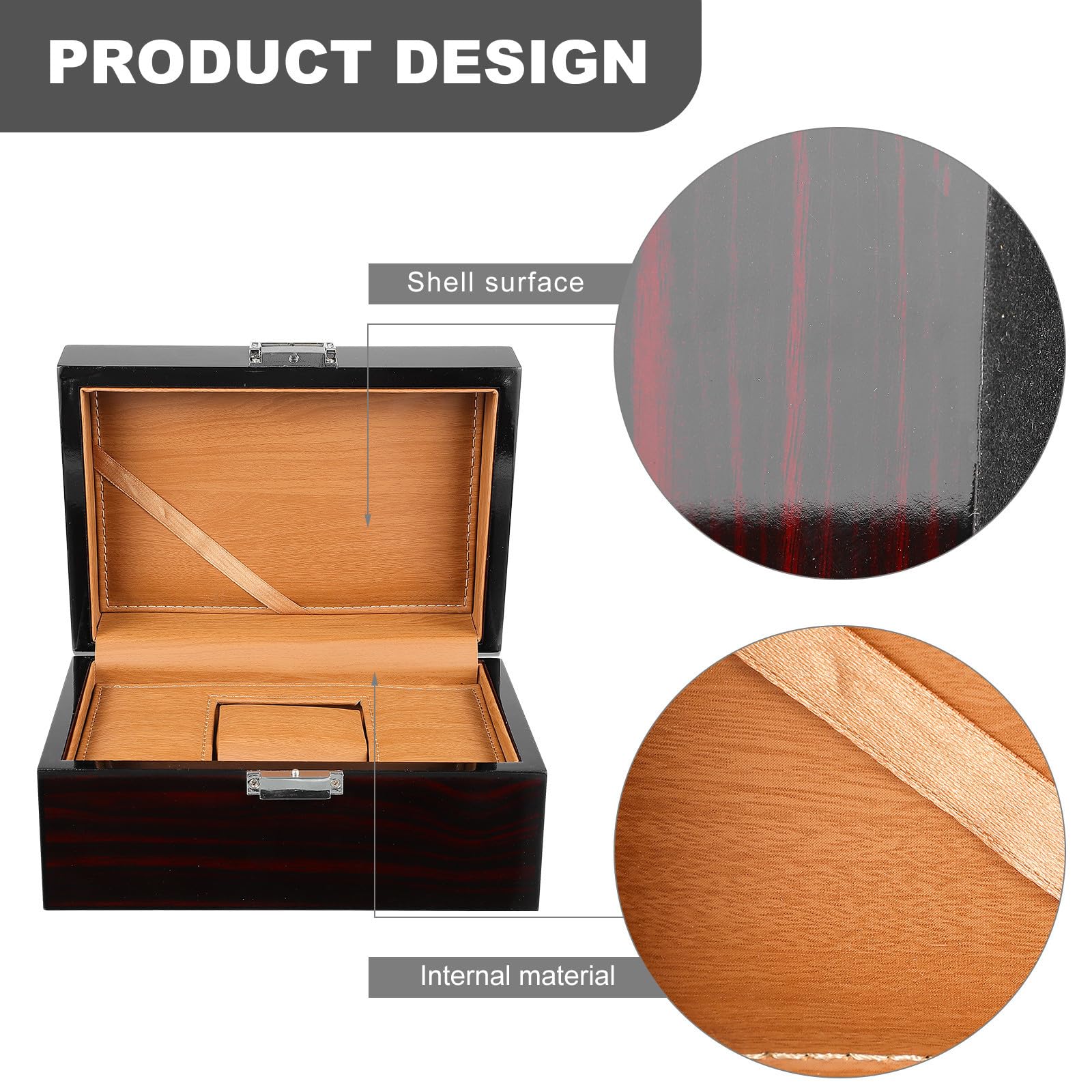 SOLUSTRE Elegante Uhrenbox Wasserfestem Leder mit Feiner Struktur aus Lackiertem Holz und Schmuckaufbewahrungsbox für Stilvolle Uhrenpräsentation Zuhause