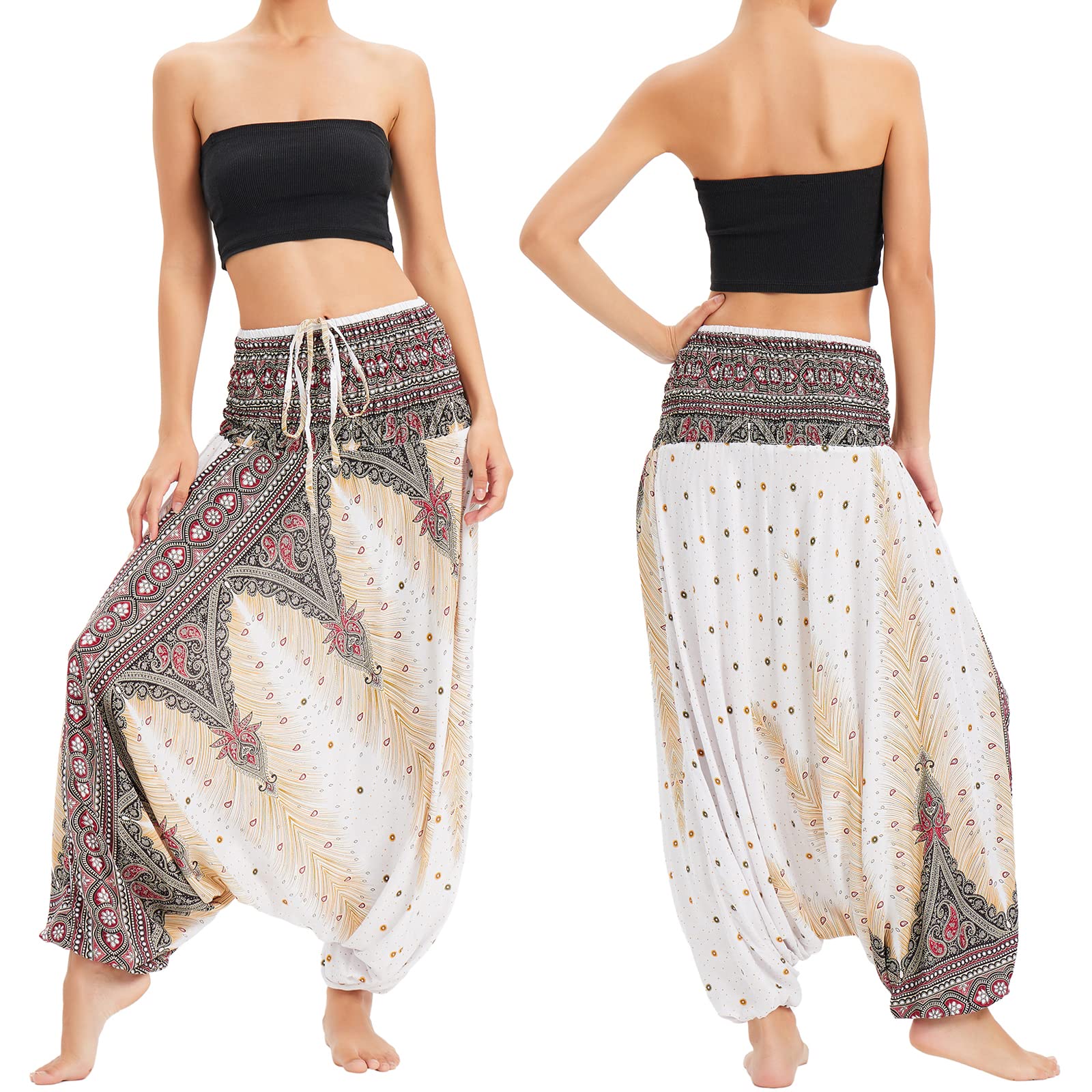 Mujer Thai Harem Pantalones Jumpsuit Hippie Boho Estampados Baggy Monos Pantalón Cintura Alta Indios Tallas Grandes Yoga Pants Pijama Verano Playa