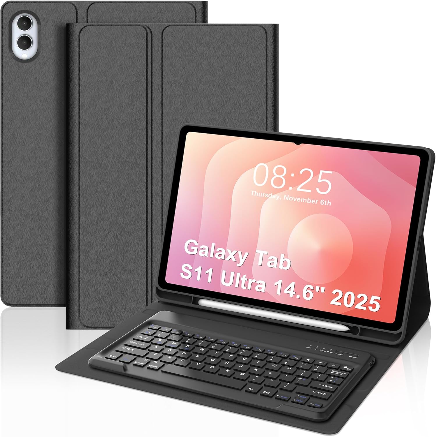 Keyboard Case for Samsung Galaxy Tab S11 Ultra 14.6 Inch 2025, Galaxy Tablet S11 Ultra Case Keyboard with S Pen Holder, Smart Folio Cover with Keypad for Samsung Tab 14.6'' SM-X930/X936B, Black