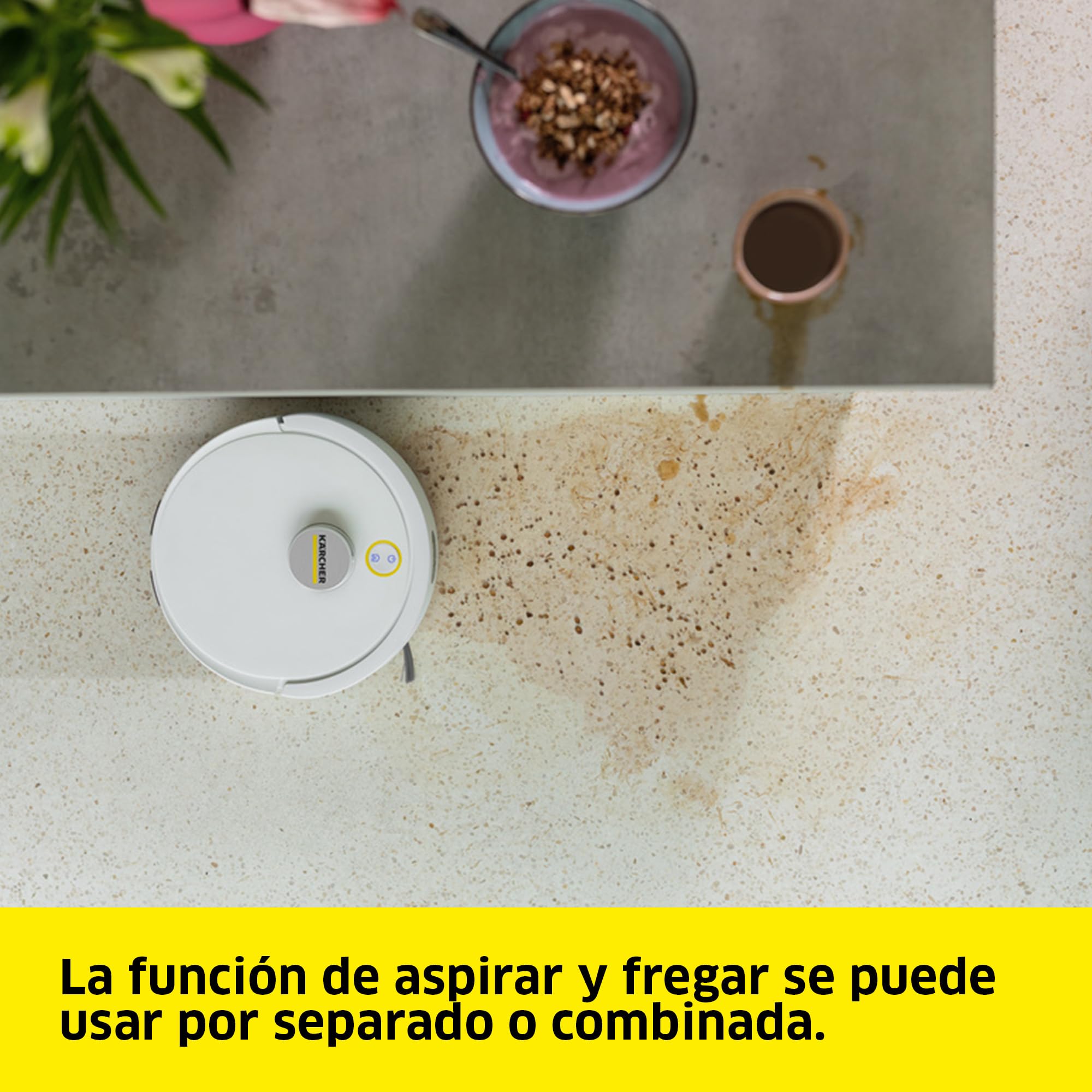 Kärcher Robot Aspirador y mopa húmeda RVC 3, 15000 Pa, hasta 130 min de Tiempo de ejecución, Control de Aplicaciones, mapas, navegación láser, sensores de protección contra caídas, Carga automática