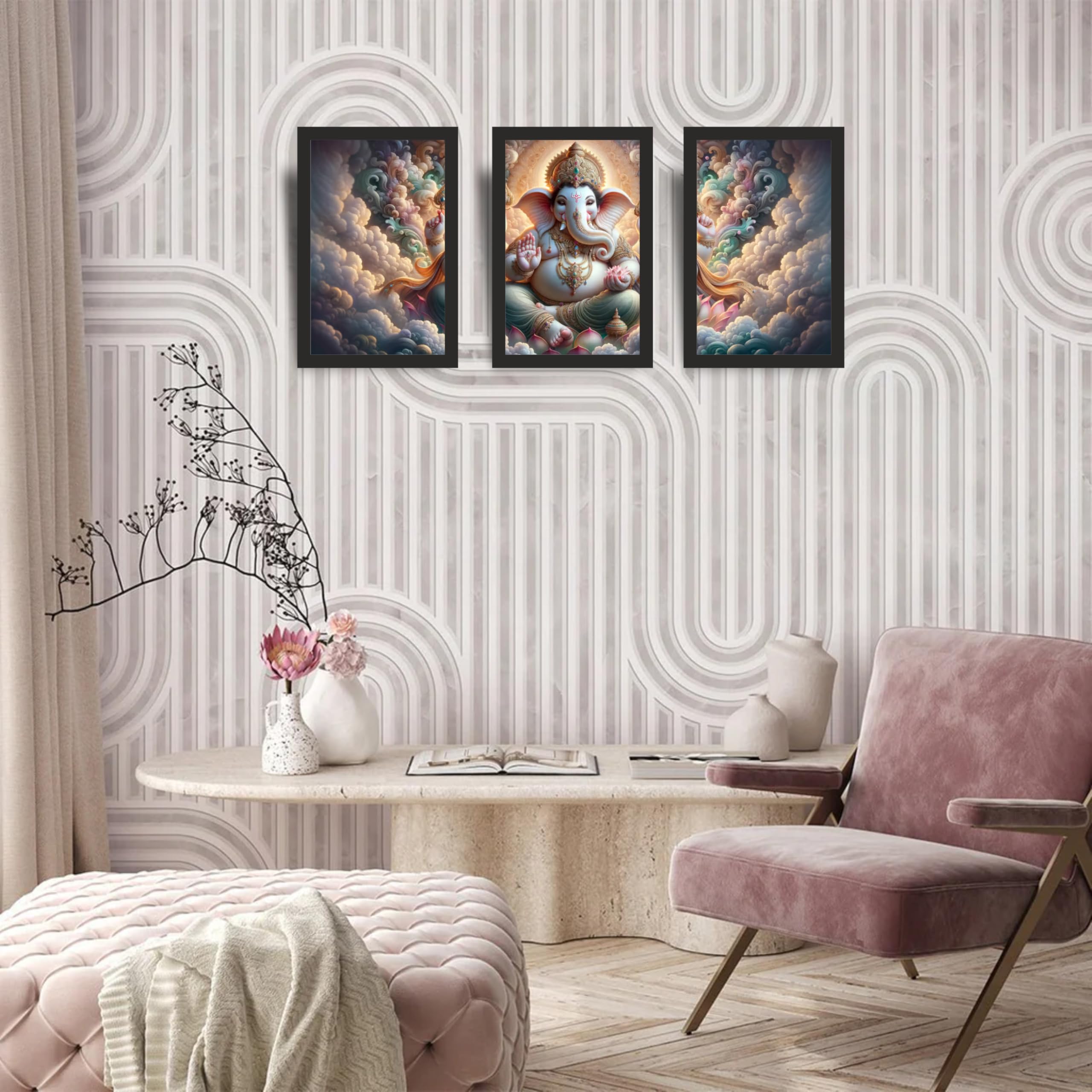 Lord Ganesha Divine Cloud Wall Art Set of 3